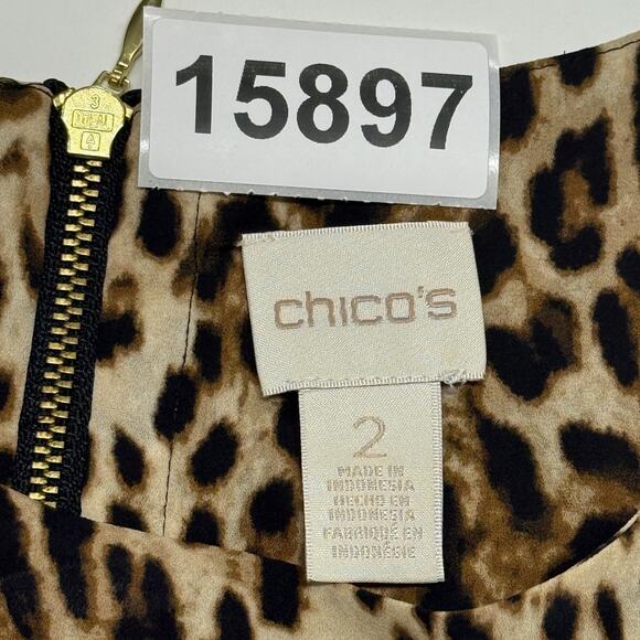 Chicos Tank Top Womens Large 2 Sleeveless Black Tan Leopard Animal Print Hi Low - Picture 9 of 9